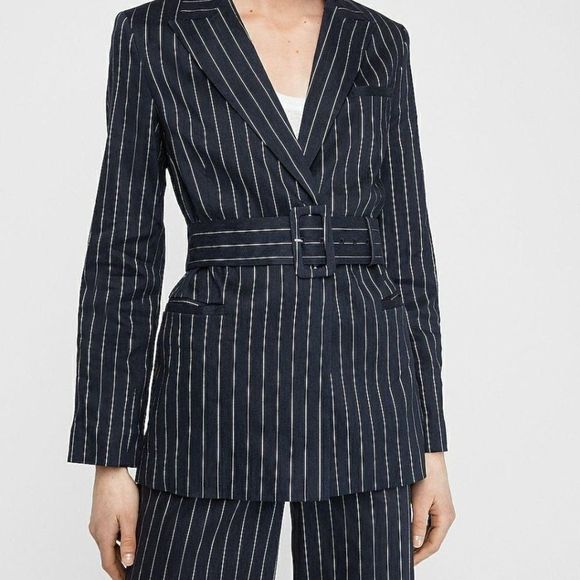 Express Jackets & Blazers - Express Navy Pinstripe Belted Boyfriend Blazer Retail $138 New with Tag